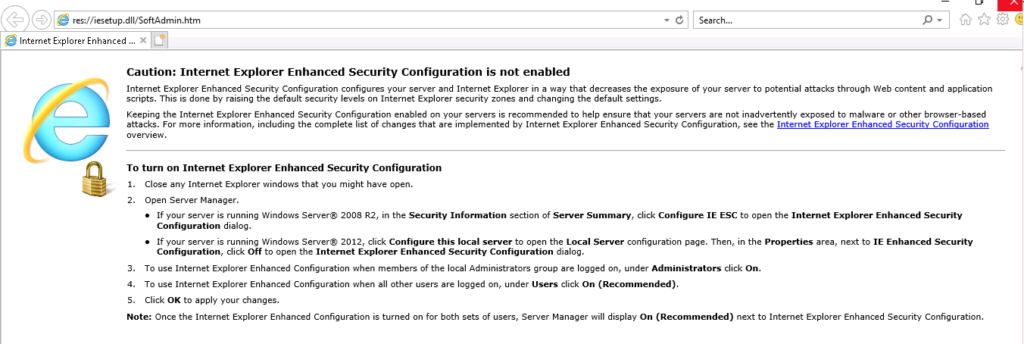 IE Enhanced Security Configuration Disabled Message